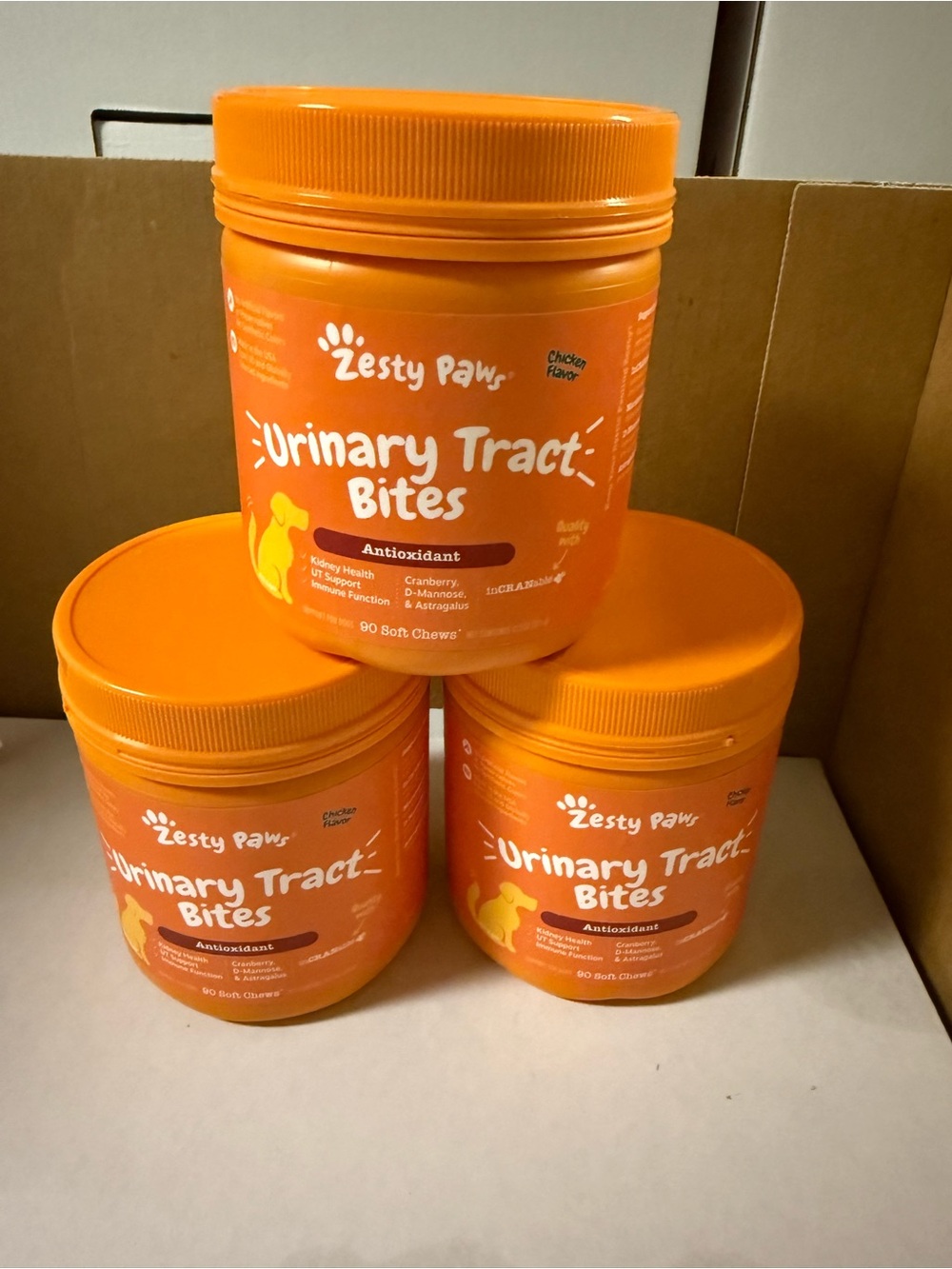 3PK Zesty Paws Urinary Antioxidant Bites for Dogs 90 pcs Chicken Flavor 08/2027